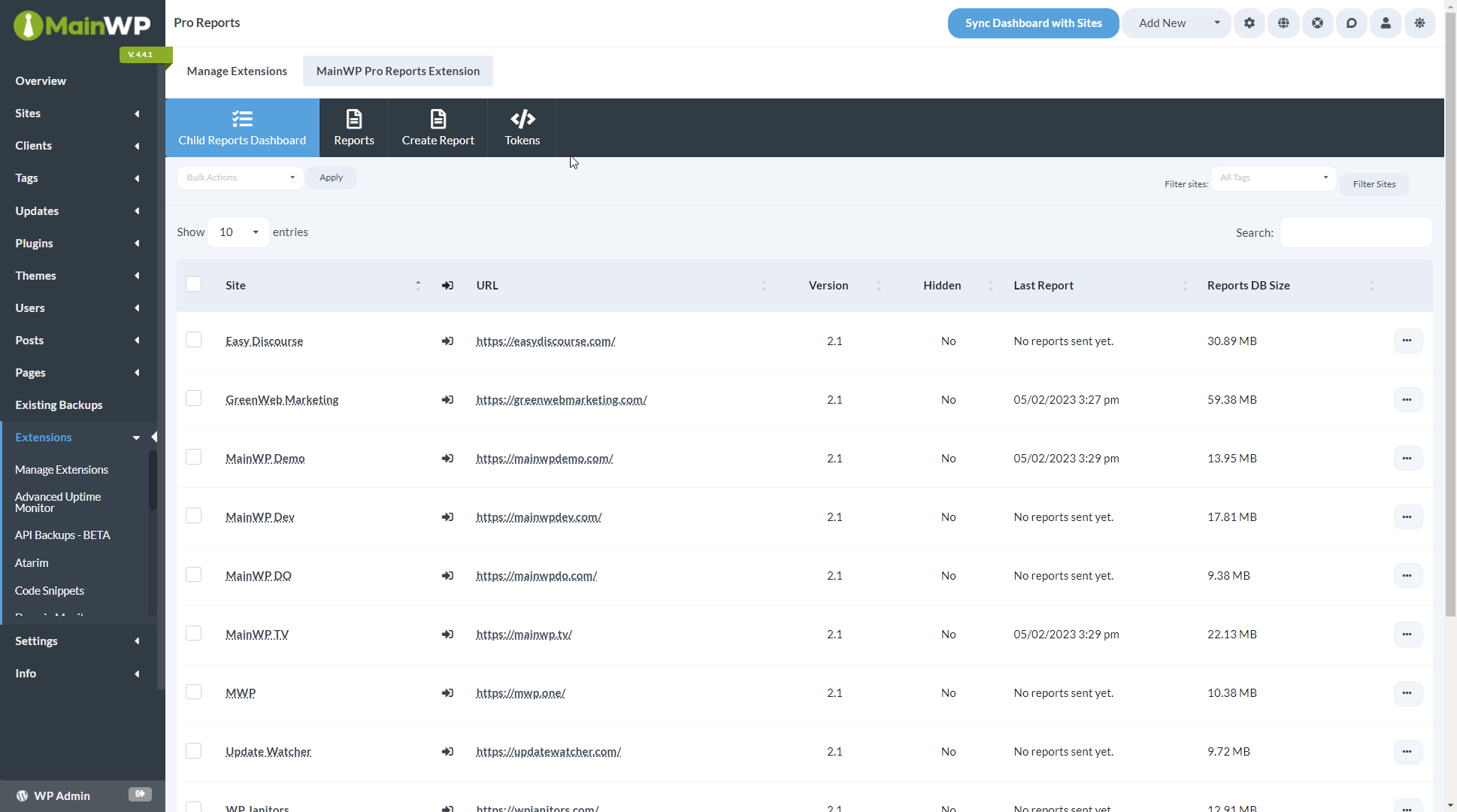 MainWP Child Reports Overview