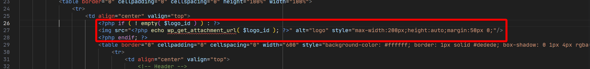 Original Pro Reports logo code showing dynamic image path