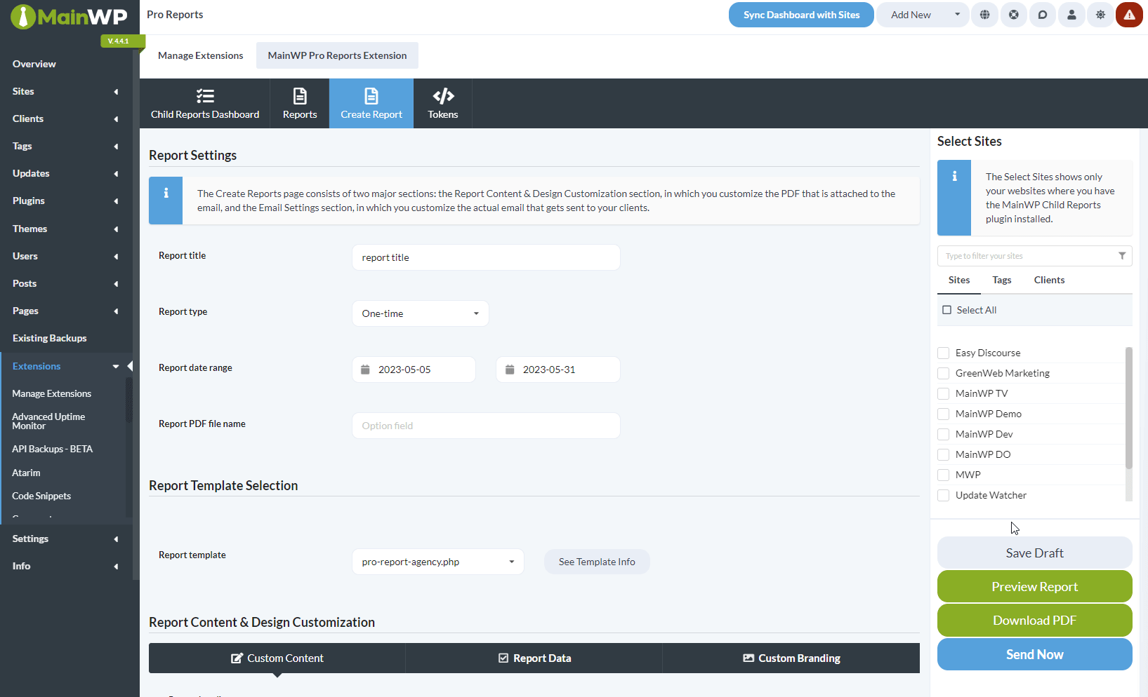 Report sites selection