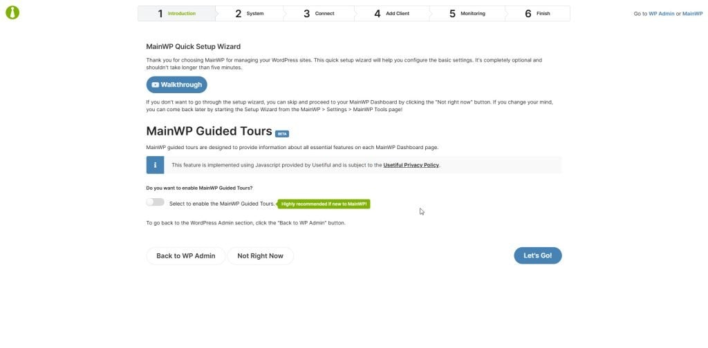 Quick Setup Wizard introduction screen