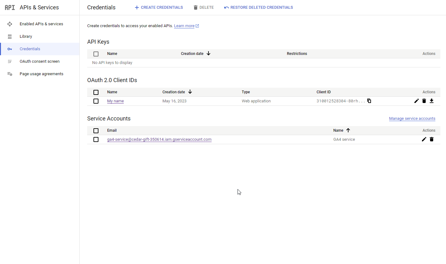 Animation showing how to create and download a JSON key for Service Account