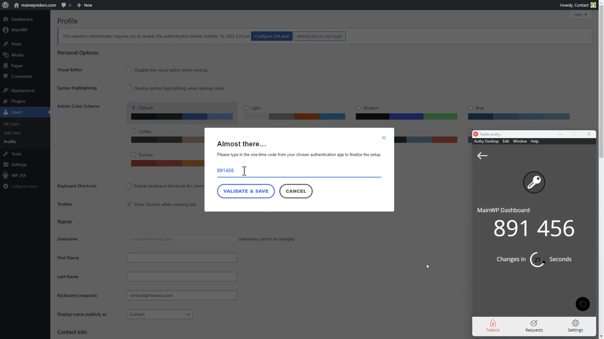 Authy plugin settings confirmation