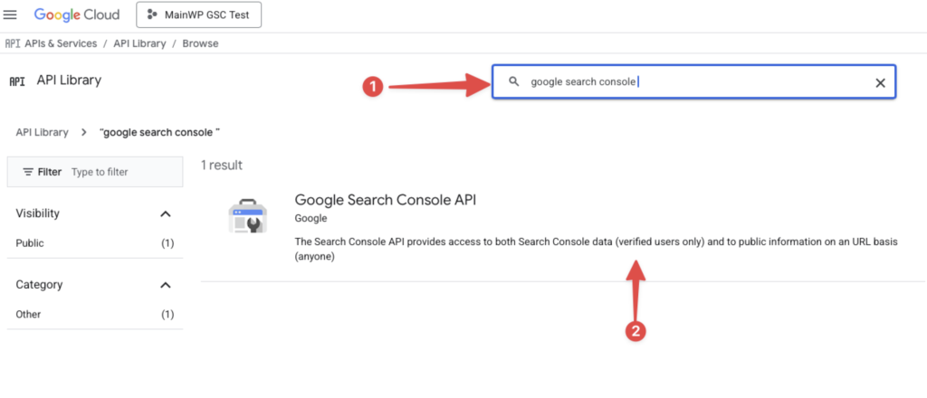 Google Search Console API in the API Library