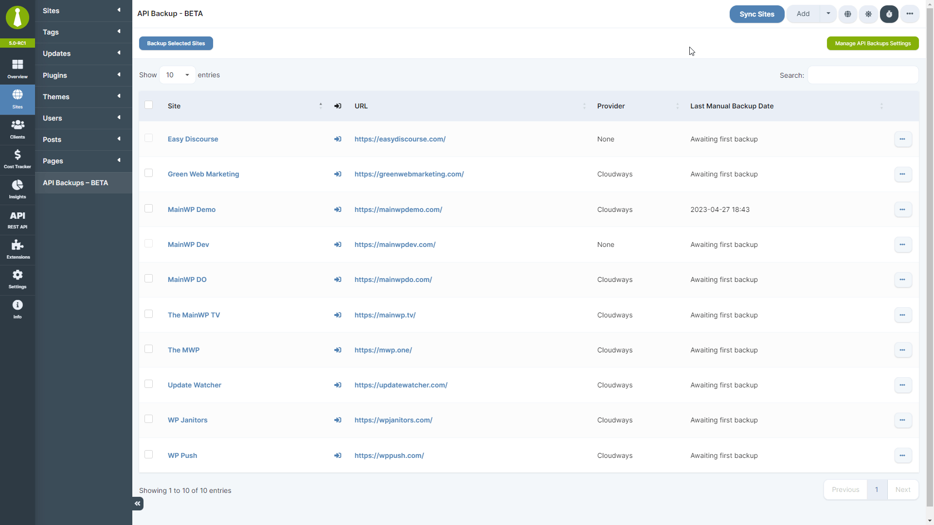 Creating an API backup