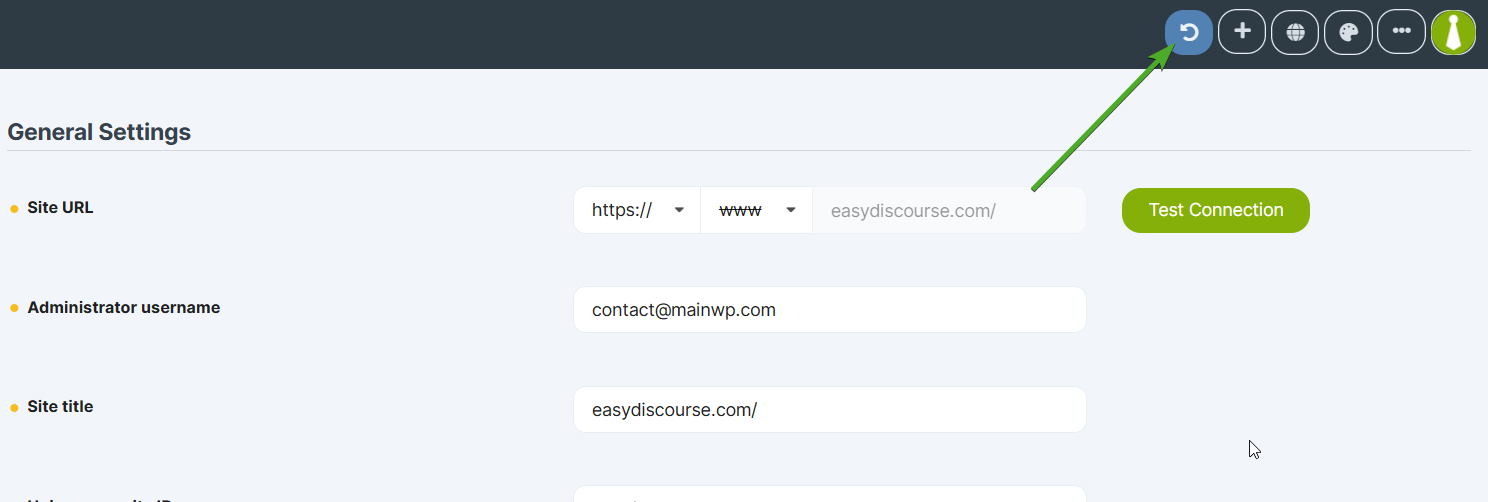 Reconnect button in the Manage Sites action menu