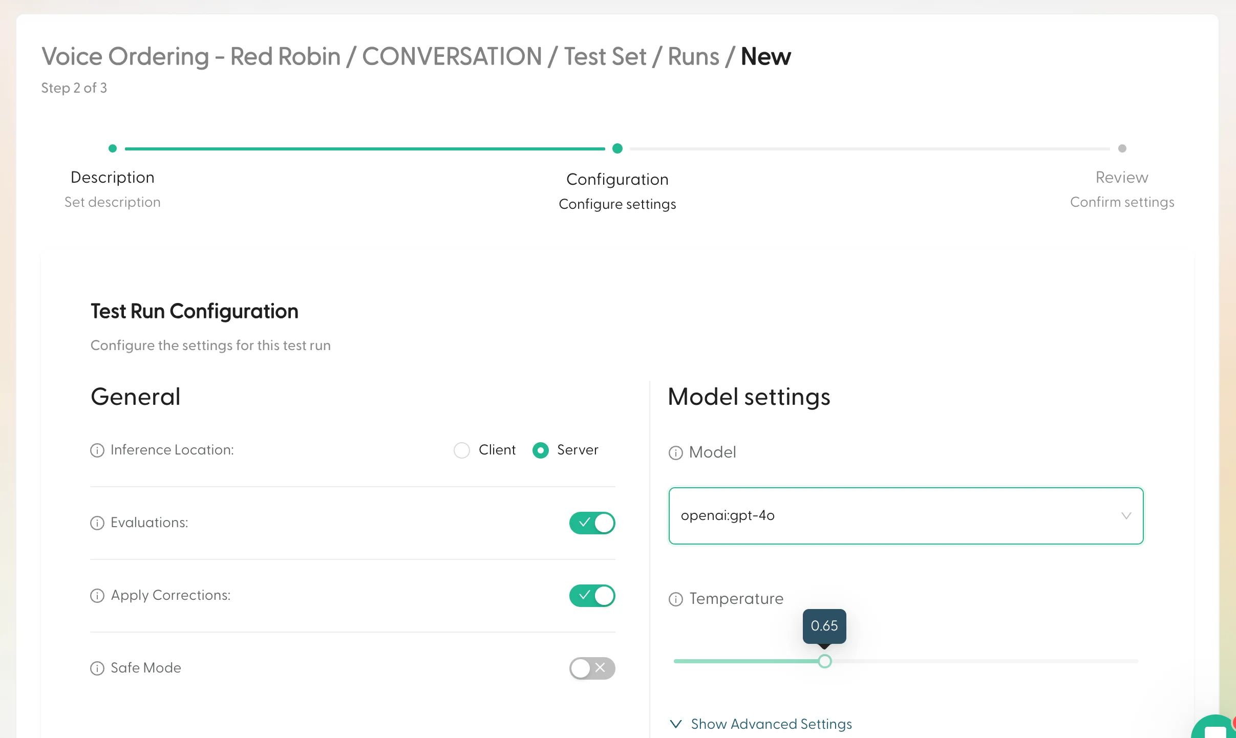 Test Run Configuration