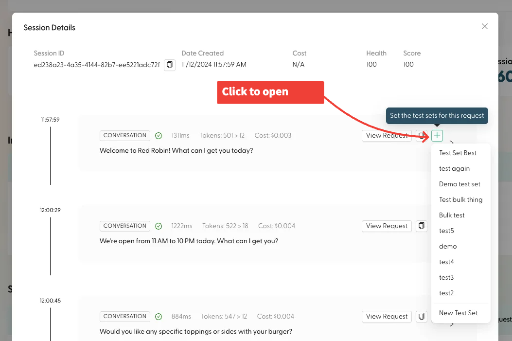 Add to Test Set Modal