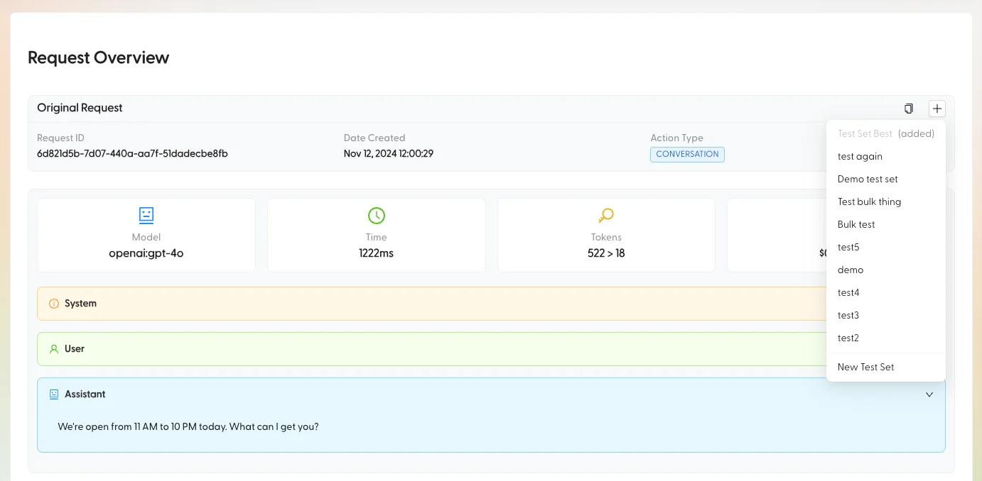 Add to Test Set Request Overview