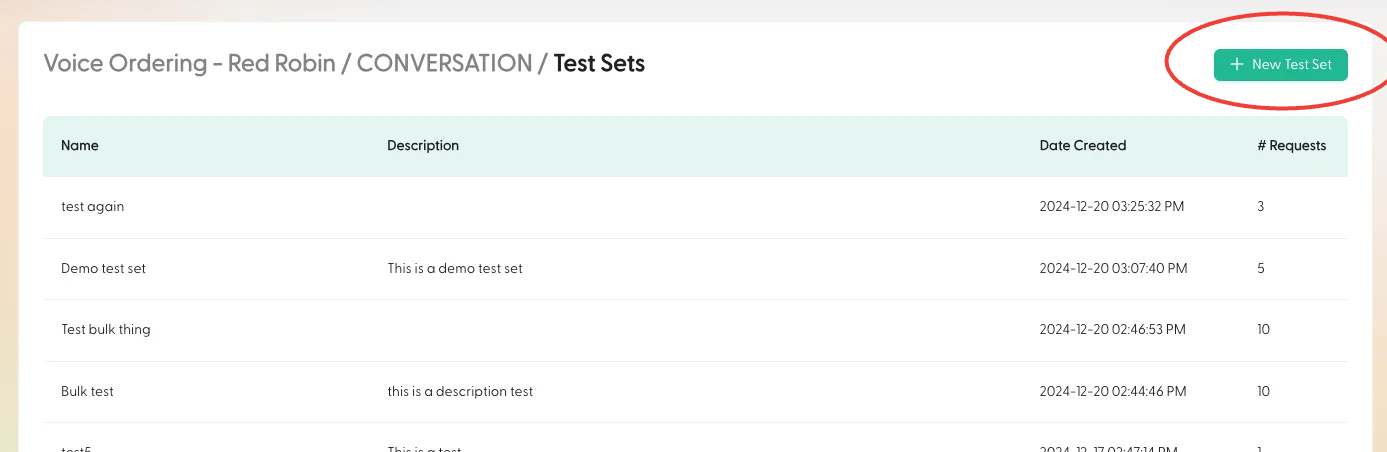 New Test Set Button