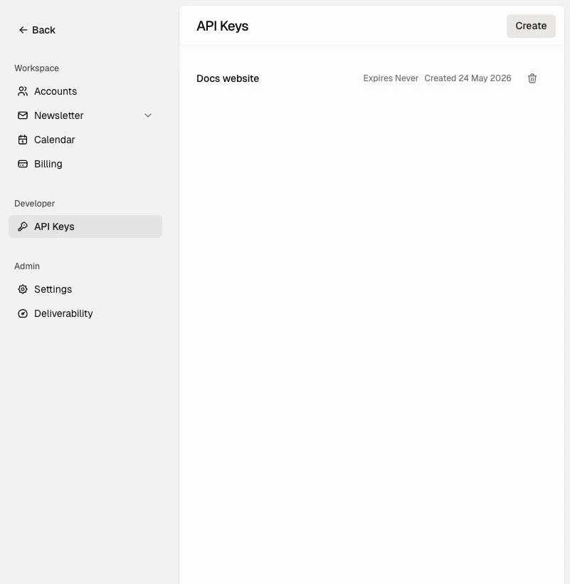 Created API key listed in Maito settings