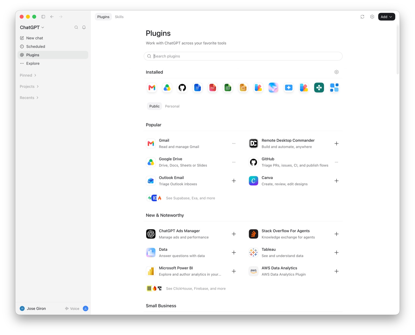 ChatGPT Plugins page