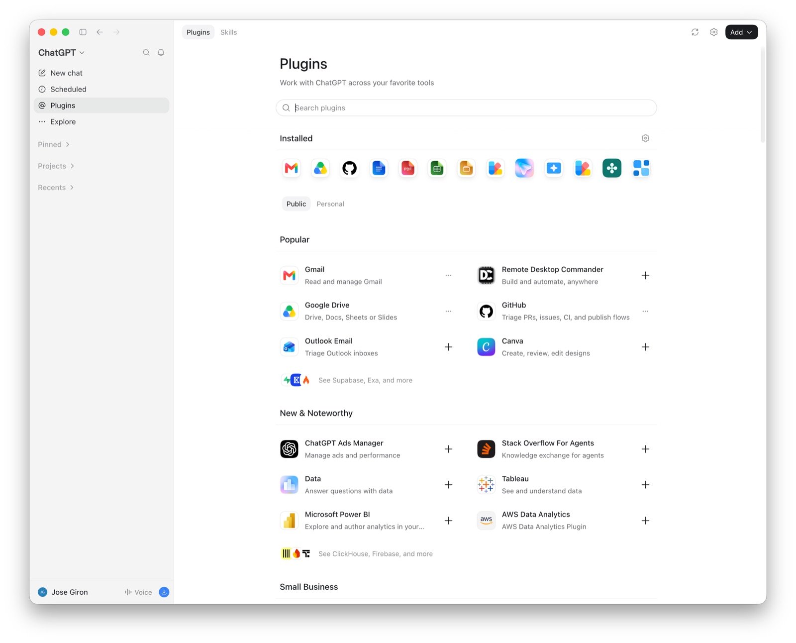 ChatGPT Plugins page