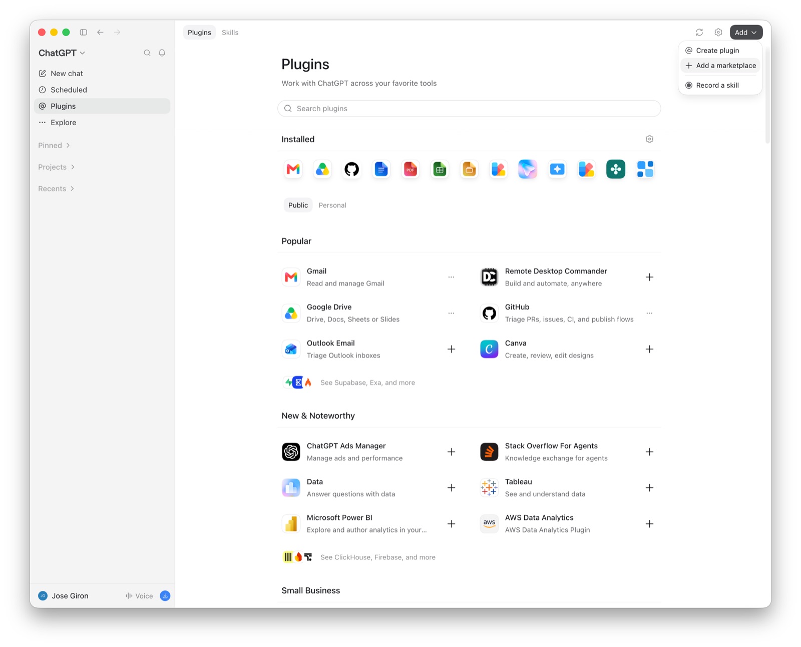 Add menu with Add a marketplace