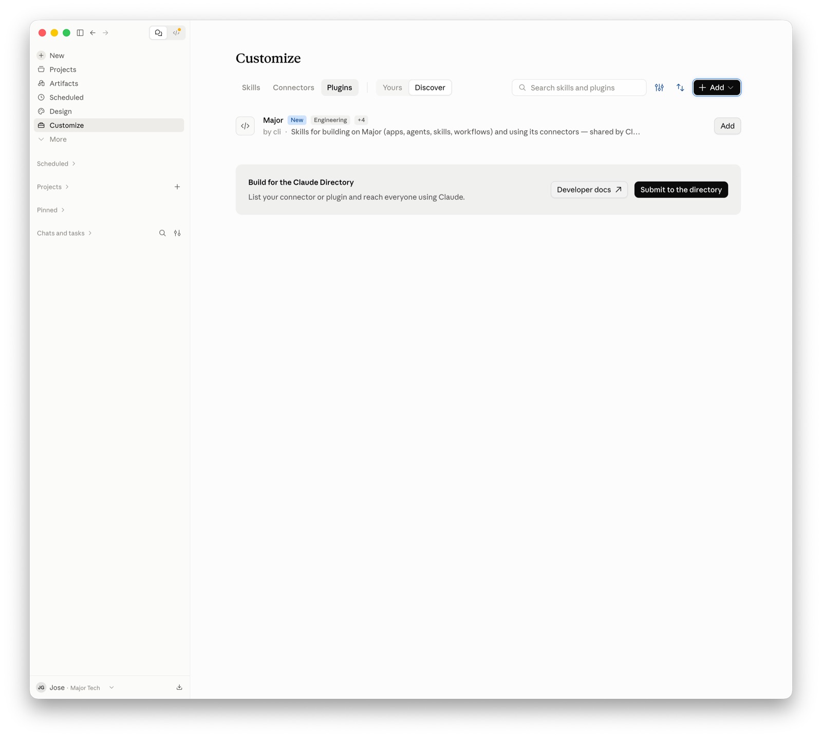 Major plugin in the plugin list