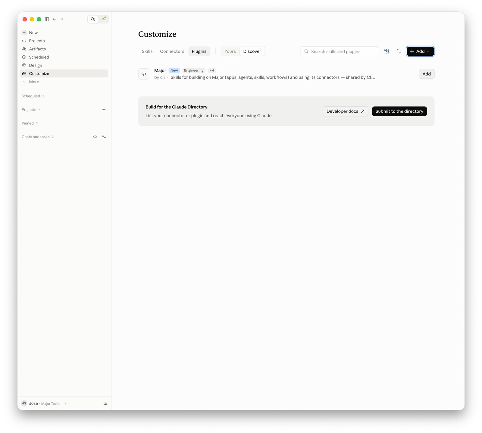 Major plugin in the plugin list