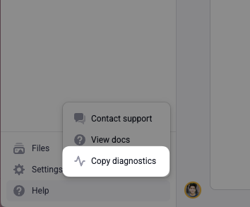Copy diagnostics button location