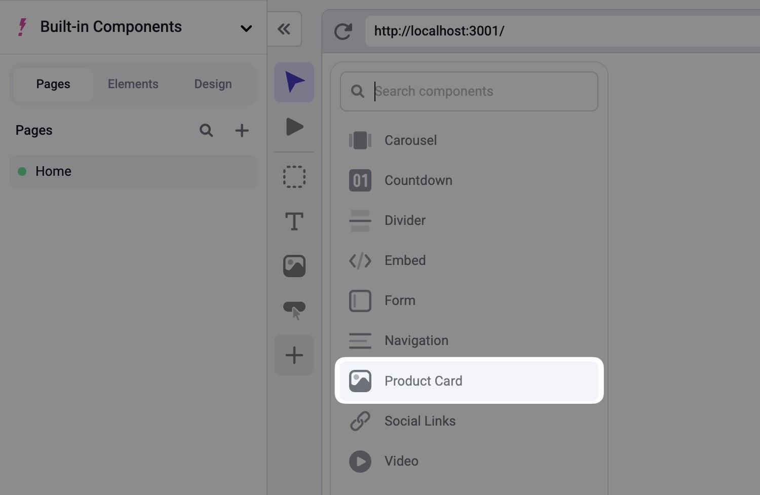 Card component in component tray