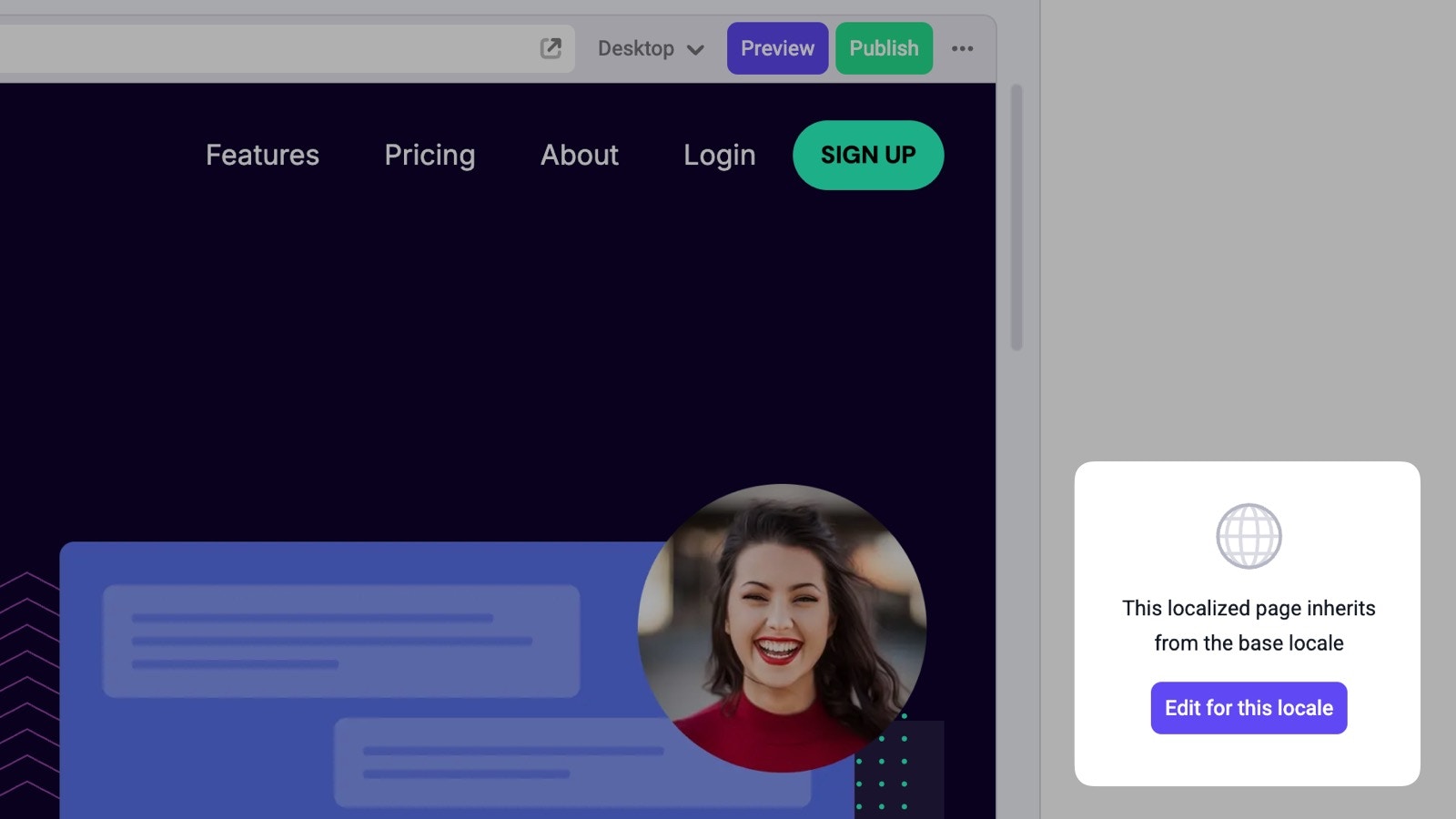 Option in the Visual Builder to edit a localized
page.
