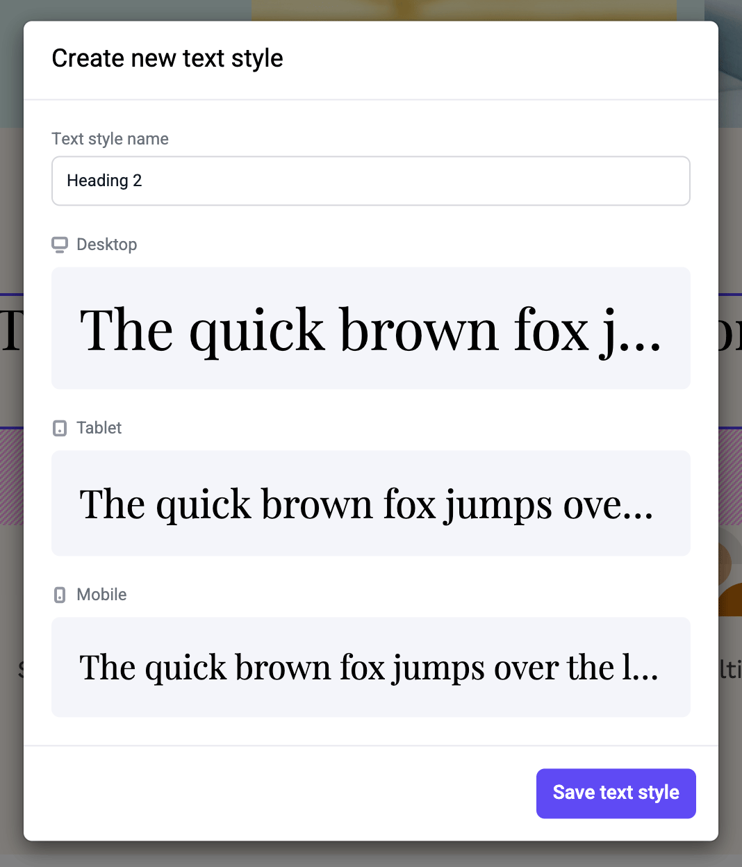 Text styles on each device mode