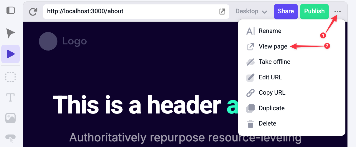 View page menu selection
