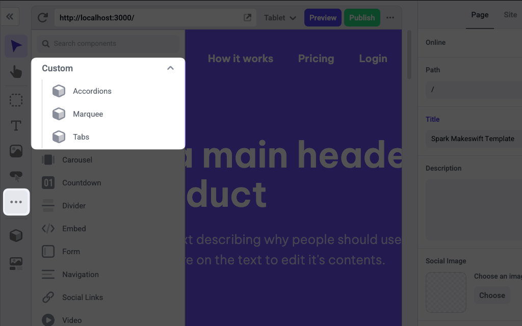 Screenshot of custom components in toolbar