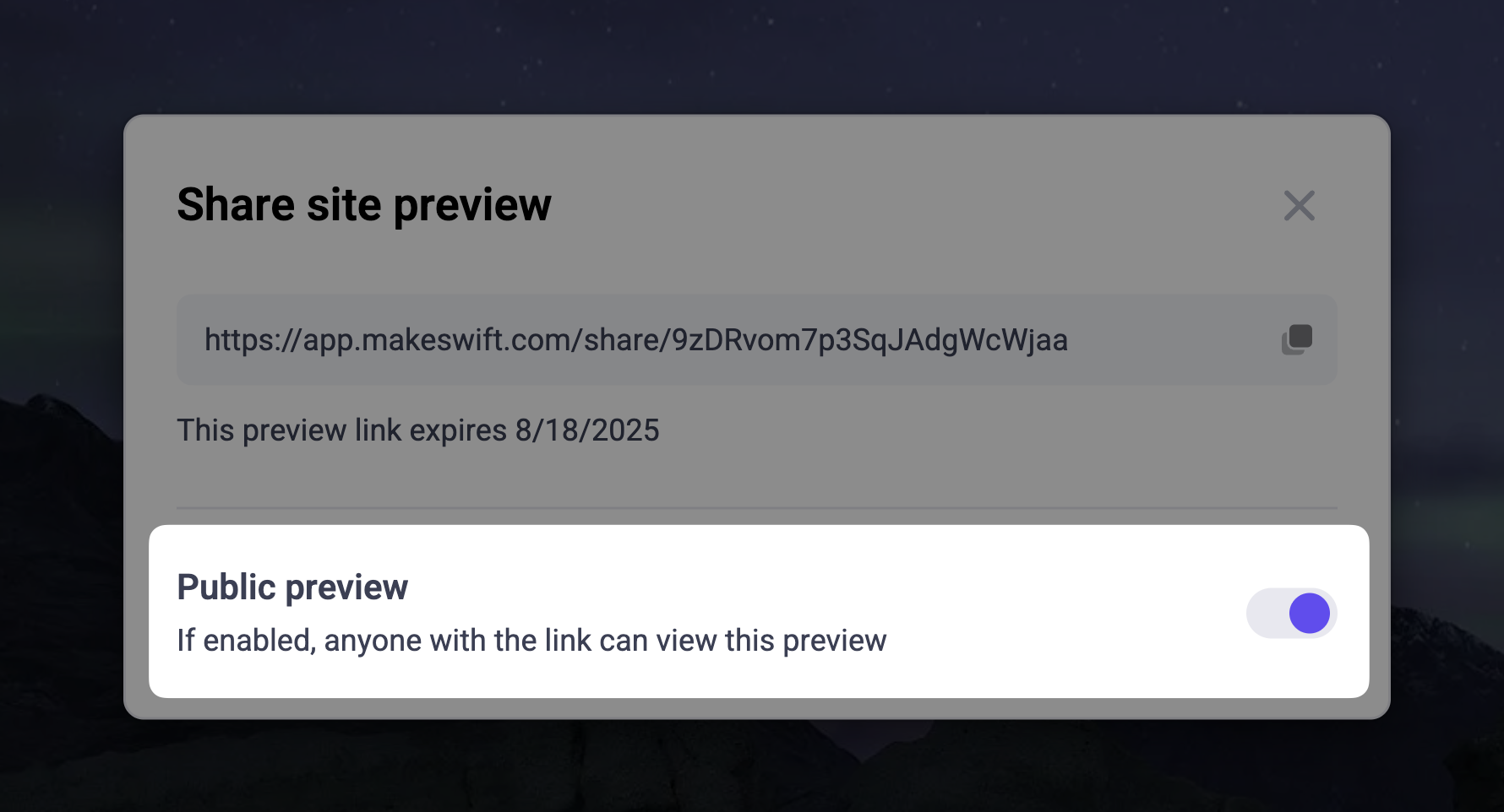Public preview toggle