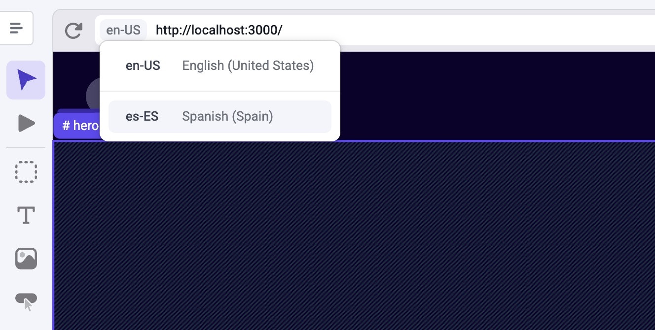 Locale switcher in the Visual
Builder