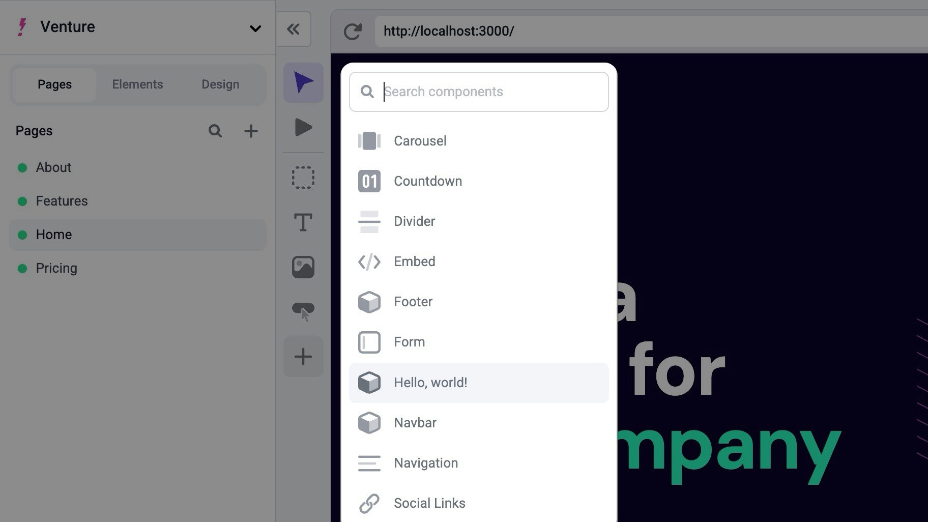 Hello world component registered