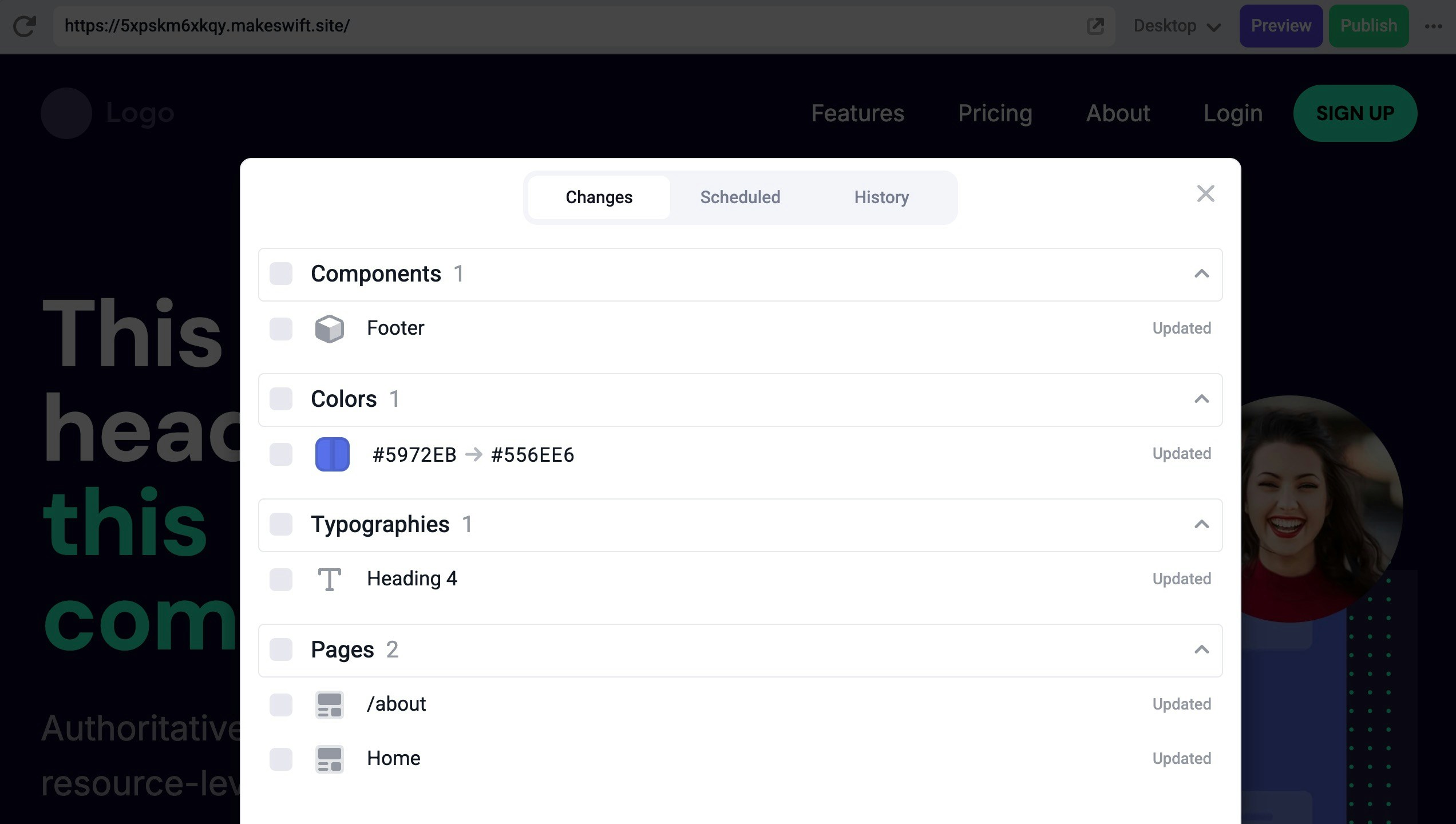 Selective publish dialogue