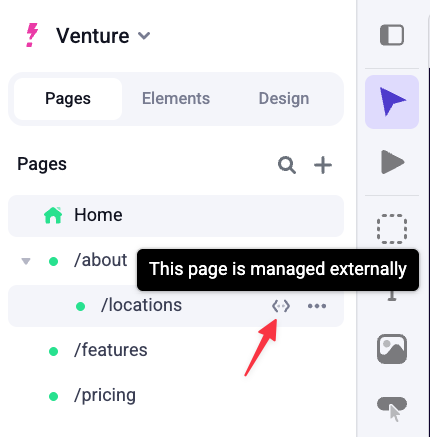 Makeswift builder Pages Tab with
Routes