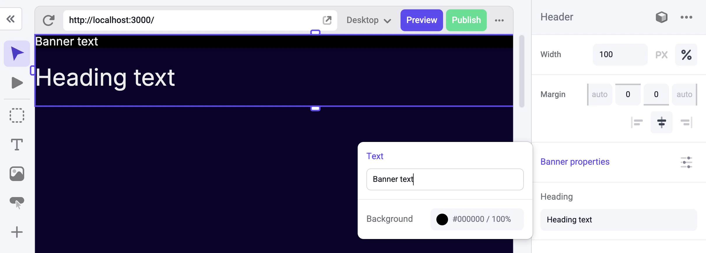 A Group control for a banner within a Header component