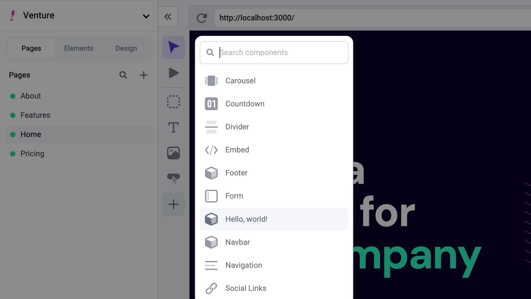 Hello world component registered