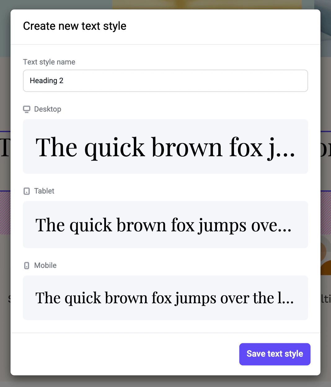 Text styles on each device mode