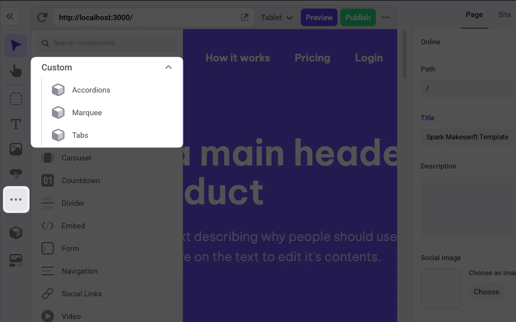 Screenshot of custom components in toolbar