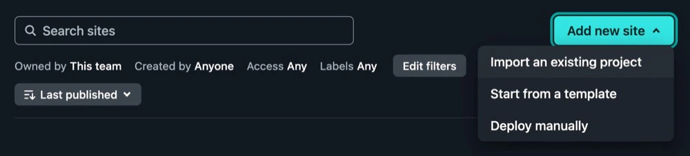 Add new project in netlify dashboard