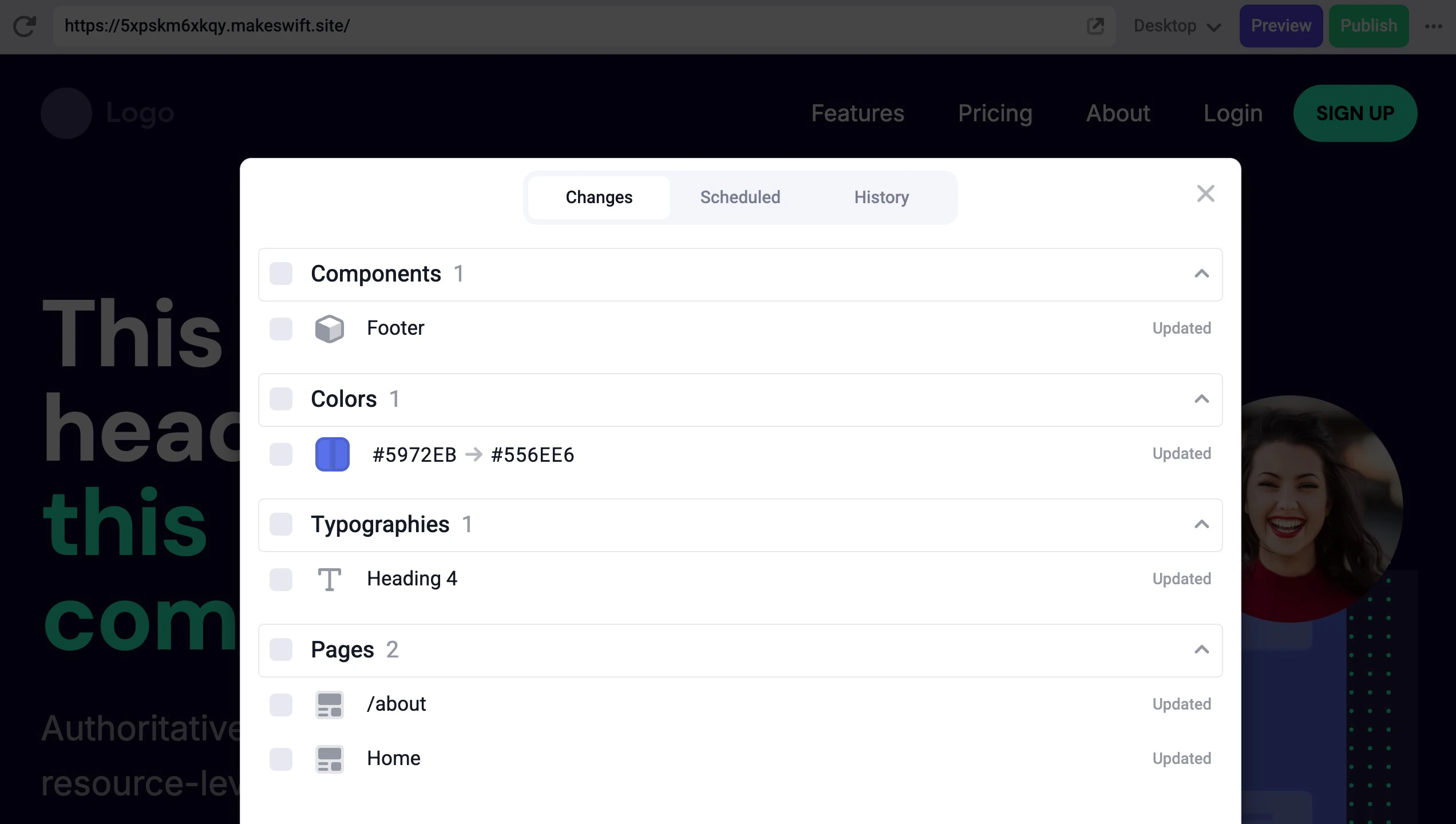 Selective publish dialogue