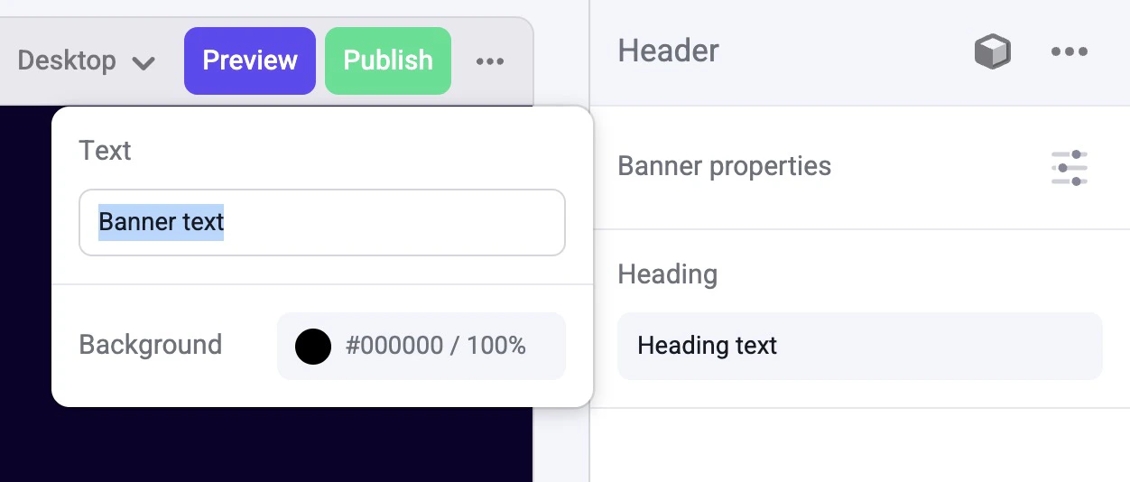 A Group control for a banner within a Header component