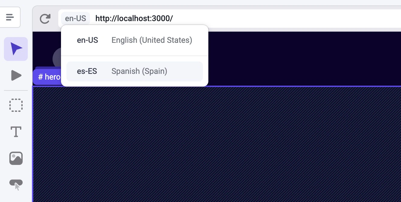 Locale switcher in the Visual
Builder