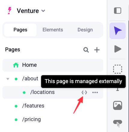 Makeswift builder Pages Tab with
Routes