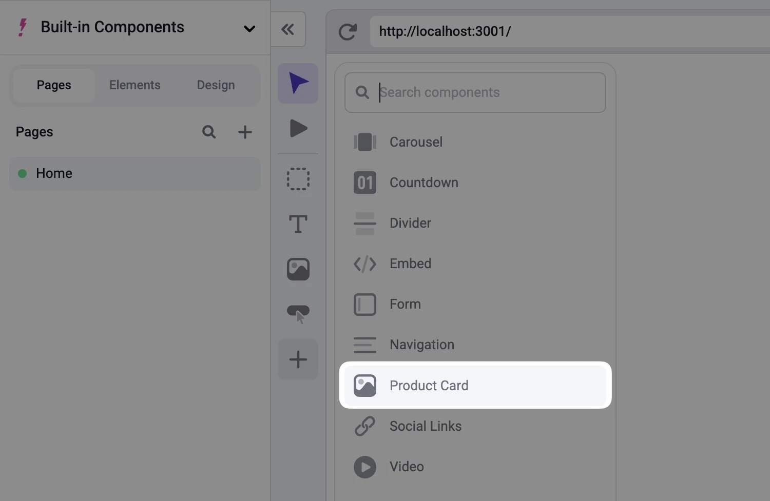 Card component in component tray