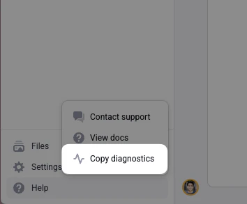 Copy diagnostics button location