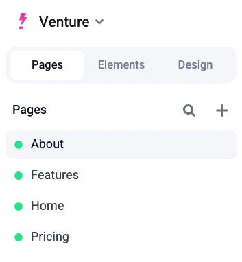 Makeswift builder Pages Tab