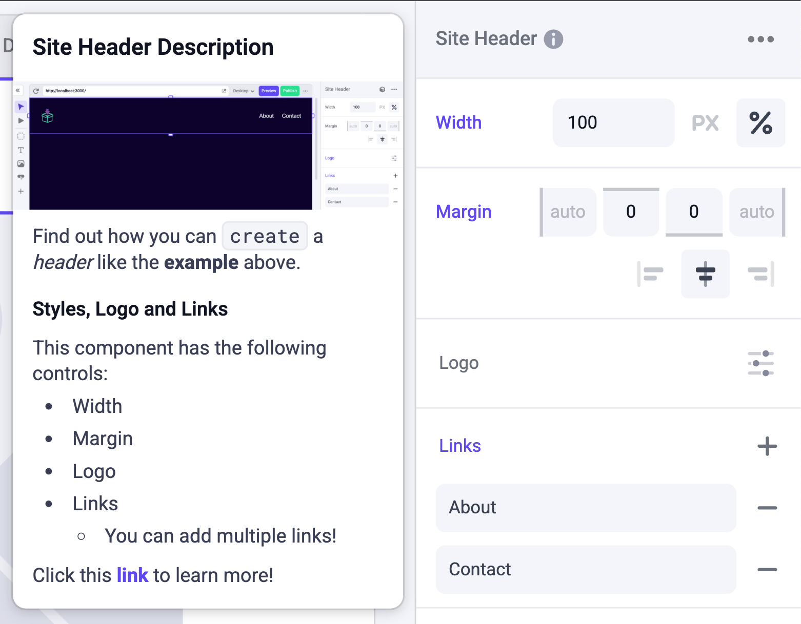 Site header description open