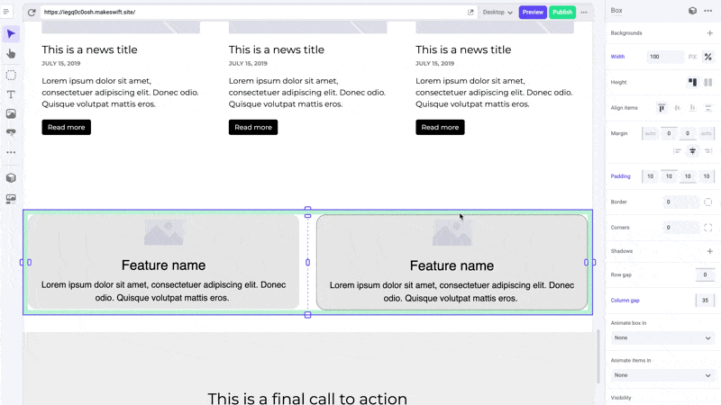Dragging to full width