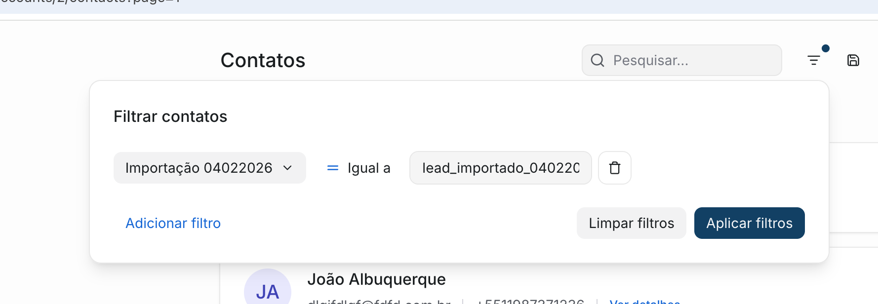 Filtro por atributo personalizado