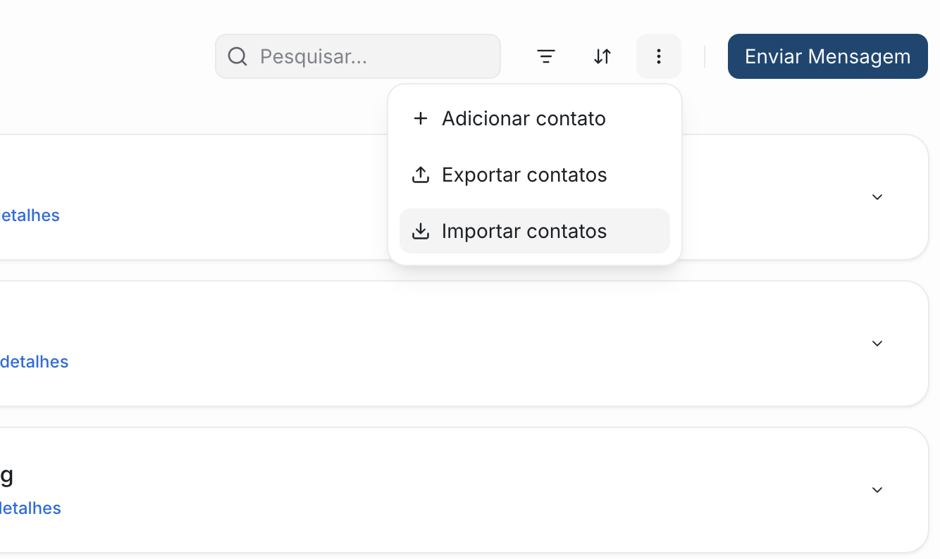 Menu com opção Importar contatos