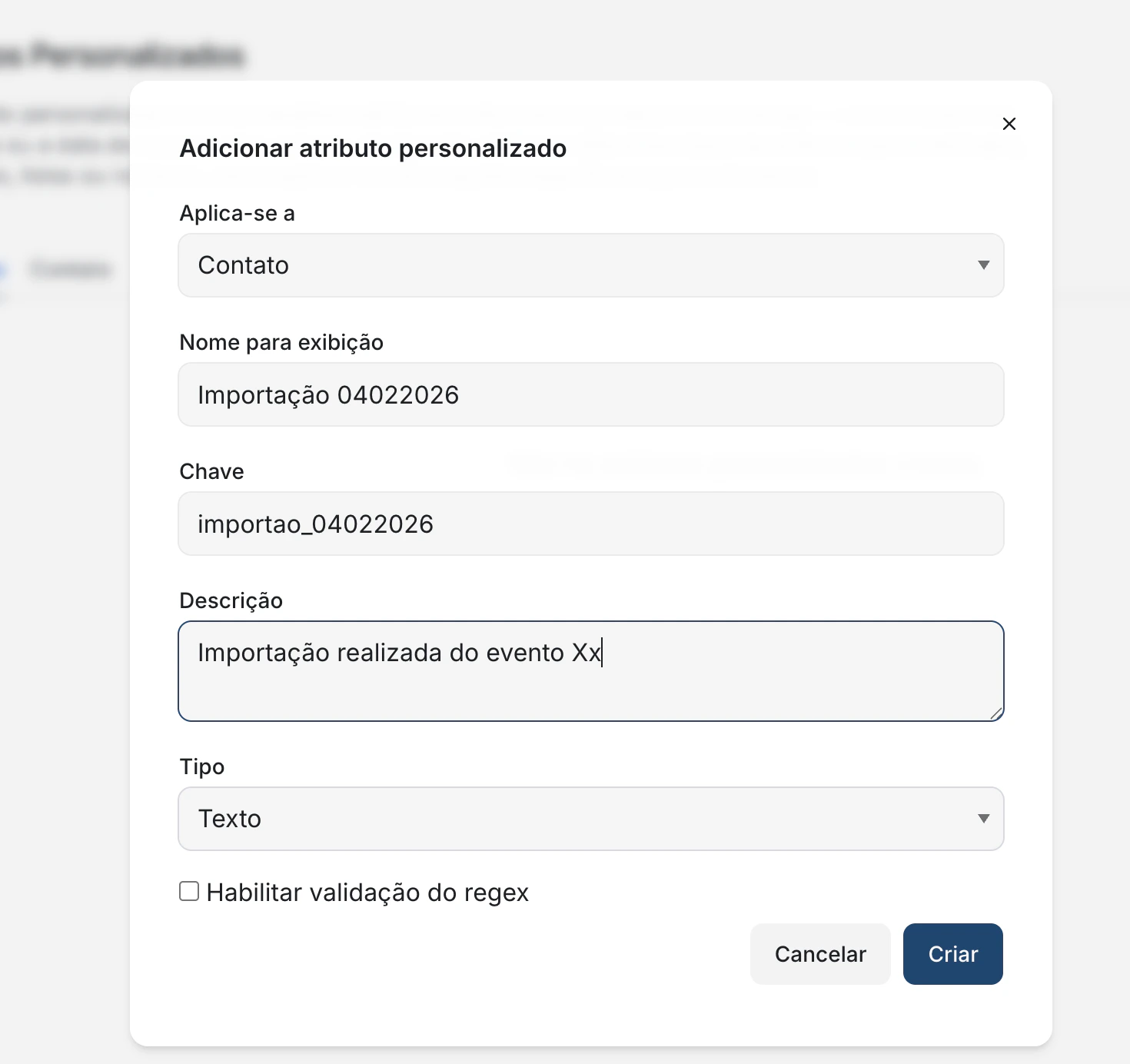 Definir nome e chave do atributo personalizado