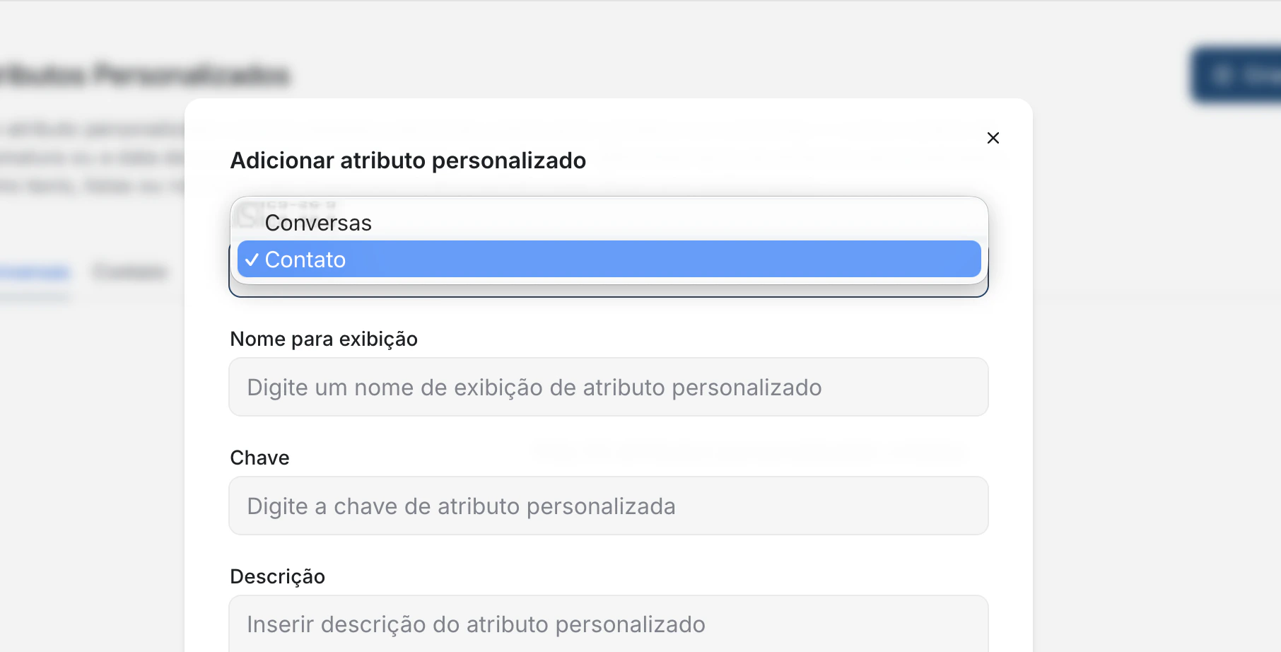Selecionar atributo personalizado para contatos