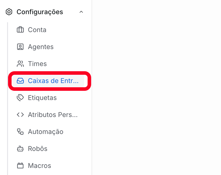 Menu de configurações