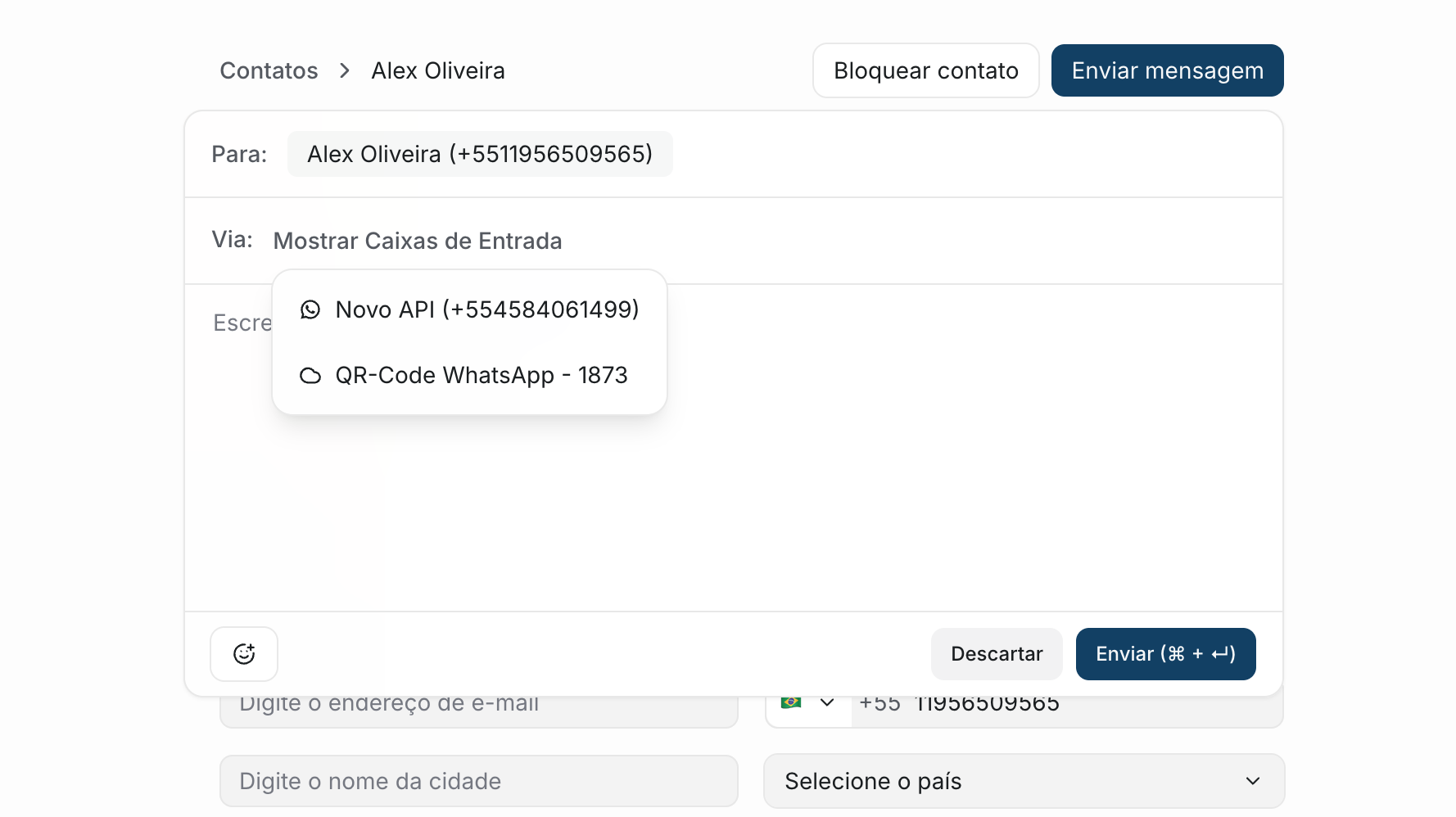 Escolha a caixa de entrada WhatsApp que deseja usar